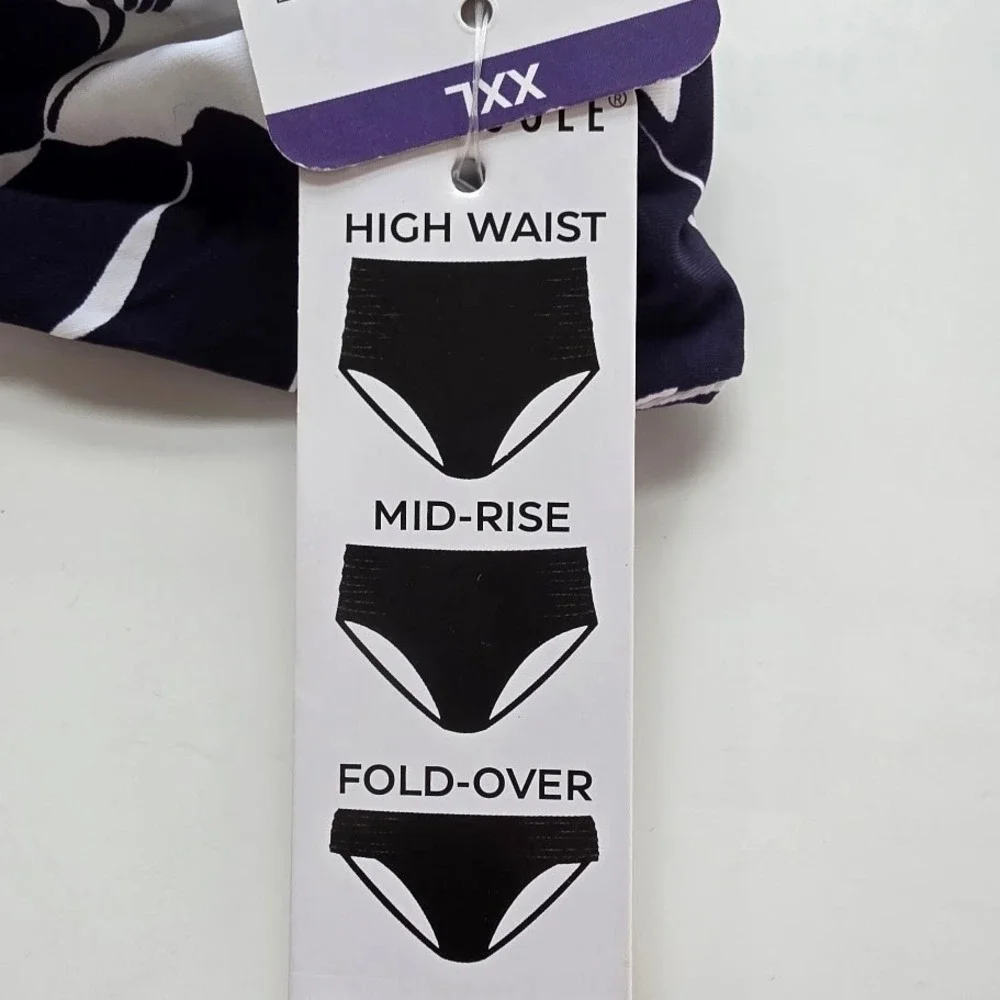 Anne Cole Bikini Bottoms Womens XXL Navy White Leaf Print High‎ Waist Swim NWT